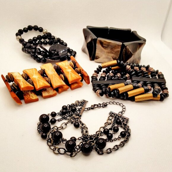 Chunky Bracelets Metal, Wood, Beads - Lot of 5 - Picture 1 of 5